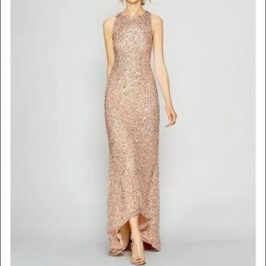 Adrianna Papell Sequin Beaded Halter GownRose Gold